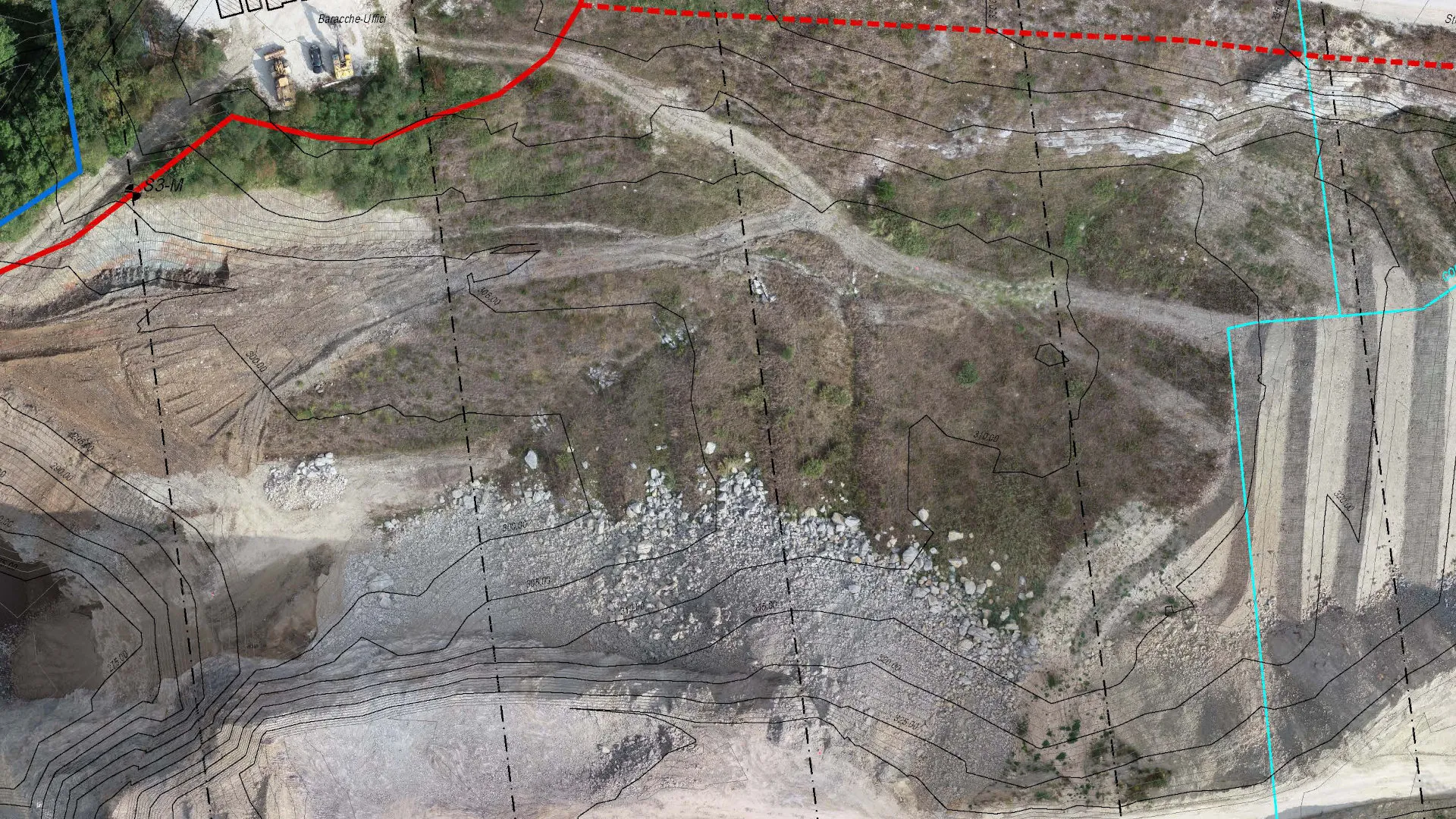 Rilievi topografici in cave di calcare